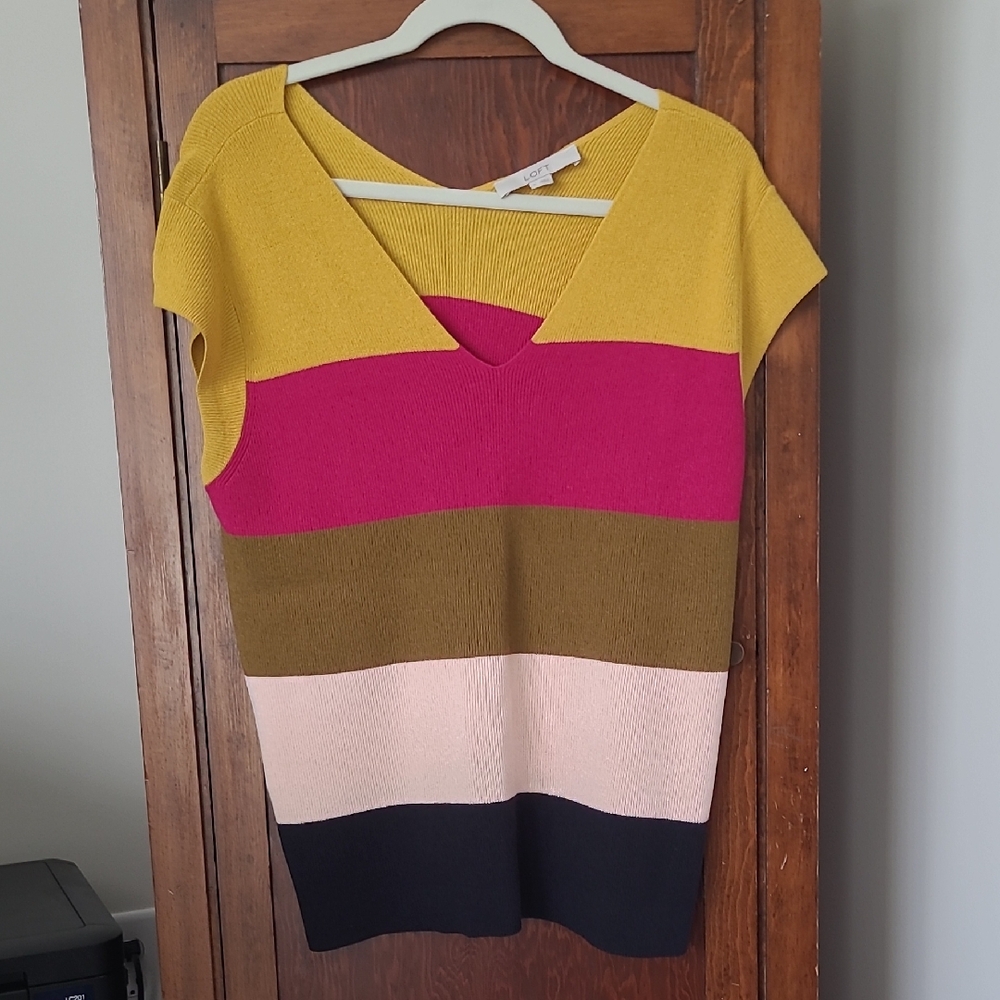 LOFT Yellow and Pink V-Neck Knit Top